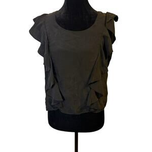 Madison Marcus for Scoop NYC 100% Silk Ruffle Blouse Women’s M Black Sleeveless